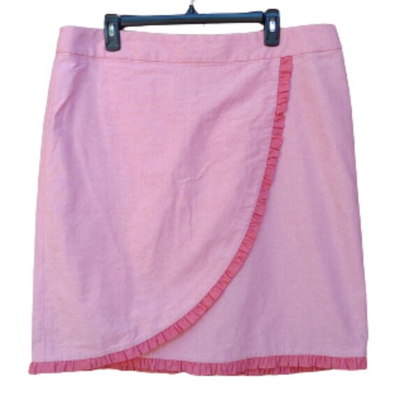 J. Crew Plus Oxford Red Skirt H4868 Nantucket Ruffle Trim Wrap 100% Cotton - Picture 2 of 12